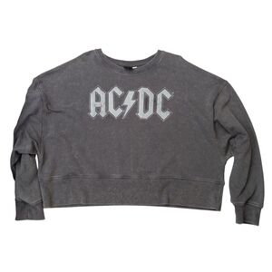 AC/DC Black Vintage Style Cropped Crewneck Sweatshirt